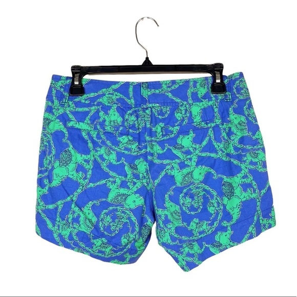 Lilly Pulitzer Callahan Blue Green Loopy Elephants Print Cotton Shorts 
Size 0 - Picture 4 of 8
